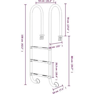 vidaXL Stainless Steel Pool Ladder - 158 cm - Inground Pool Step Ladder vidaXL Stainless Steel Pool Ladder - 158 cm - Inground Pool Step Ladder