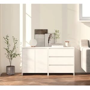vidaXL White Sideboard 2 Piece Engineered Wood Buffet Side Cabinet - Sideboard vidaXL White Sideboard 2 Piece Engineered Wood Buffet Side Cabinet - Sideboard