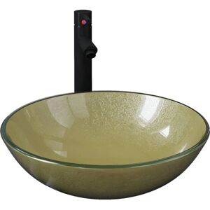 Lavabo en verre trempé doré vidaXL avec robinet et vidange à poussoir - Publicité Lavabo en verre trempé doré vidaXL avec robinet et vidange à poussoir - Publicité