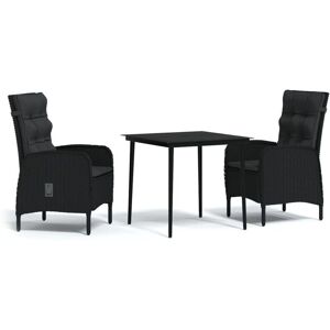 vidaXL Gartentisch-Set - Stahl, Rattan, Glas - Schwarz vidaXL Gartentisch-Set - Stahl, Rattan, Glas - Schwarz