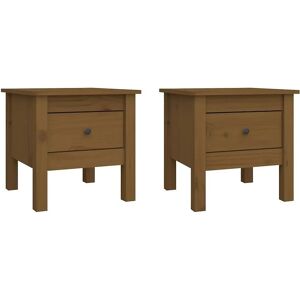 vidaXL Honey Brown 2-Piece Solid Wood Pine Side Table Set - Side Table vidaXL Honey Brown 2-Piece Solid Wood Pine Side Table Set - Side Table