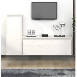 vidaXL White Solid Wood Pine TV Cabinets Set of 2 - TV Cabinets vidaXL White Solid Wood Pine TV Cabinets Set of 2 - TV Cabinets