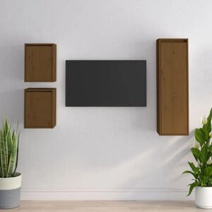 vidaXL 3100167 TV cabinet - Wall mounted, solid pinewood, 3 pcs, honey brown vidaXL 3100167 TV cabinet - Wall mounted, solid pinewood, 3 pcs, honey brown