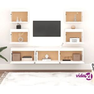 vidaXL White Solid Wood Pine 7-Piece TV Cabinets - Wall-mounted Storage vidaXL White Solid Wood Pine 7-Piece TV Cabinets - Wall-mounted Storage