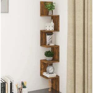 vidaXL Smoked Oak Wall Corner Shelf - Wall Mount Storage vidaXL Smoked Oak Wall Corner Shelf - Wall Mount Storage