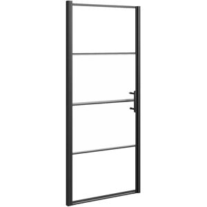 vidaXL Shower Door 91x195 cm Half Frosted Tempered Glass Black Bath Screen - Shower Door vidaXL Shower Door 91x195 cm Half Frosted Tempered Glass Black Bath Screen - Shower Door