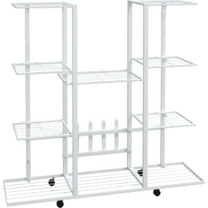 vidaXL White Iron Tall Plant Stand with Wheels vidaXL White Iron Tall Plant Stand with Wheels