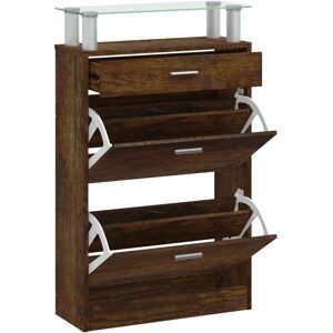 vidaXL Smoked Oak Shoe Cabinet with Drawer and Glass Shelf - Shoe Cabinet vidaXL Smoked Oak Shoe Cabinet with Drawer and Glass Shelf - Shoe Cabinet