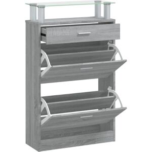 vidaXL Grey Sonoma Shoe Cabinet with Drawer & Glass Shelf - Shoe Storage Furniture vidaXL Grey Sonoma Shoe Cabinet with Drawer & Glass Shelf - Shoe Storage Furniture
