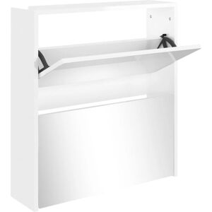 vidaXL White High Gloss Shoe Cabinet - 2 Layers Storage Organizer vidaXL White High Gloss Shoe Cabinet - 2 Layers Storage Organizer
