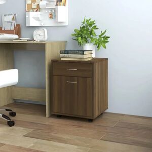 vidaXL Engineered Wood Rolling Cabinet - Brown - Rolling Cabinet vidaXL Engineered Wood Rolling Cabinet - Brown - Rolling Cabinet
