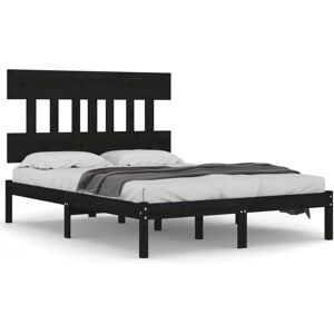 vidaXL Solid Wood Bed Frame Black 140x190 cm - Bed Type vidaXL Solid Wood Bed Frame Black 140x190 cm - Bed Type