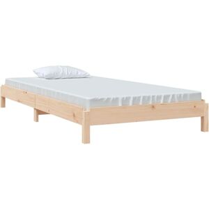 VidaXL Solid Wood Pine Stack Bed - Natural, 90x190 cm, Minimalist VidaXL Solid Wood Pine Stack Bed - Natural, 90x190 cm, Minimalist