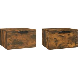 vidaXL Wall-mounted Bedside Cabinets Smoked Oak - Bedroom Floating Nightstand vidaXL Wall-mounted Bedside Cabinets Smoked Oak - Bedroom Floating Nightstand