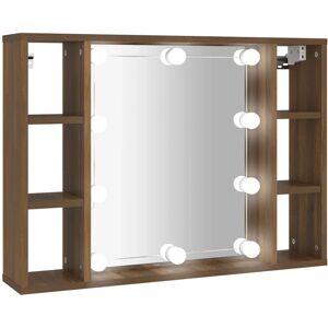 vidaXL Brown Oak Mirror Cabinet with LED - Bathroom Storage vidaXL Brown Oak Mirror Cabinet with LED - Bathroom Storage