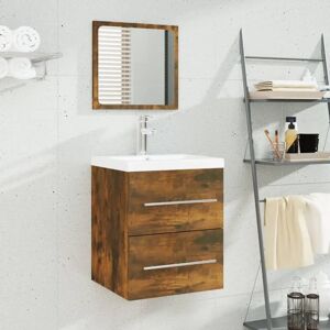 vidaXL Sink Cabinet with Built-in Basin - Smoked Oak - Bathroom Furniture vidaXL Sink Cabinet with Built-in Basin - Smoked Oak - Bathroom Furniture