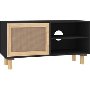 vidaXL 345613 Black Pinewood Rattan TV Cabinet - TV furniture vidaXL 345613 Black Pinewood Rattan TV Cabinet - TV furniture