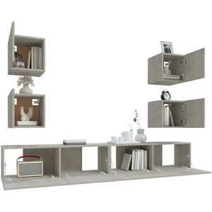 vidaXL 6-Piece Grey Concrete Engineered Wood TV Set - TV Cabinet vidaXL 6-Piece Grey Concrete Engineered Wood TV Set - TV Cabinet
