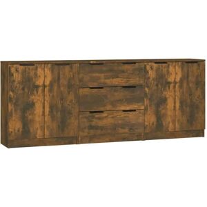 vidaXL Smoked Oak 3-Piece Sideboard Set - Storage & Organizer vidaXL Smoked Oak 3-Piece Sideboard Set - Storage & Organizer