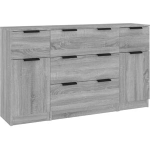 vidaXL Grey Sonoma 3-Piece Engineered Wood Sideboard Set - Sideboard Set vidaXL Grey Sonoma 3-Piece Engineered Wood Sideboard Set - Sideboard Set