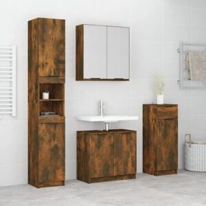 vidaXL Bathroom Cabinet Set 4 Piece Smoked Oak - Bathroom Cabinet Set vidaXL Bathroom Cabinet Set 4 Piece Smoked Oak - Bathroom Cabinet Set