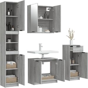 vidaXL Bathroom Cabinet Set 4 Piece Grey Sonoma Engineered Wood - Bathroom Cabinet Set vidaXL Bathroom Cabinet Set 4 Piece Grey Sonoma Engineered Wood - Bathroom Cabinet Set