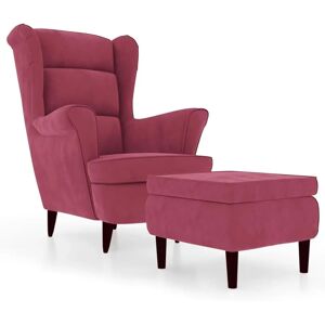 Fauteuil VIDAXL en velours rouge avec tabouret - Mobilier - Publicité Fauteuil VIDAXL en velours rouge avec tabouret - Mobilier - Publicité