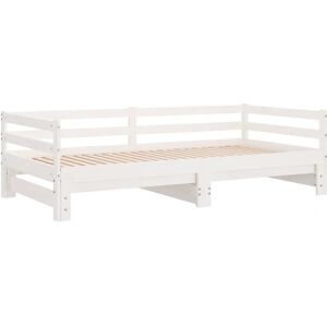 vidaXL White Solid Wood Pine Pull-out Day Bed - Day Bed vidaXL White Solid Wood Pine Pull-out Day Bed - Day Bed
