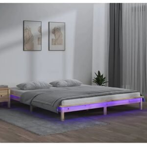 vidaXL Solid Wood Bed with LEDs - Bed Frame for 160x200 cm Mattress vidaXL Solid Wood Bed with LEDs - Bed Frame for 160x200 cm Mattress