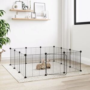vidaXL Pet Cage with Door Black Steel 12-Panel - Pet Cage vidaXL Pet Cage with Door Black Steel 12-Panel - Pet Cage