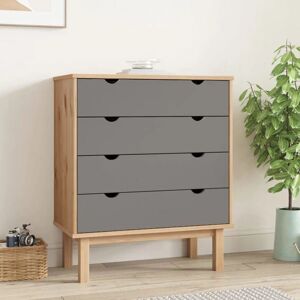 vidaXL Solid Wood Pine Drawer Cabinet - 4 Drawers - 76.5x39.5x90 cm - Brown & Grey - Scandinavian Style vidaXL Solid Wood Pine Drawer Cabinet - 4 Drawers - 76.5x39.5x90 cm - Brown & Grey - Scandinavian Style