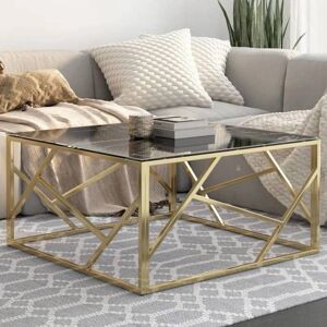VidaXL Gold Stainless Steel and Tempered Glass Coffee Table - Coffee Table VidaXL Gold Stainless Steel and Tempered Glass Coffee Table - Coffee Table