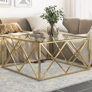 MAISONCHIC Model VidaXL - Golden Stainless Steel & Tempered Glass Coffee Table - Coffee Table MAISONCHIC Model VidaXL - Golden Stainless Steel & Tempered Glass Coffee Table - Coffee Table