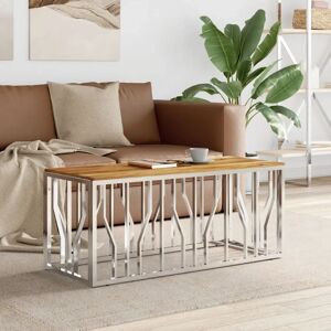 vidaXL Coffee Table Silver Stainless Steel and Solid Wood Acacia - Coffee Table vidaXL Coffee Table Silver Stainless Steel and Solid Wood Acacia - Coffee Table
