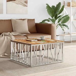 vidaXL Silver Stainless Steel Reclaimed Wood Coffee Table - Coffee Table vidaXL Silver Stainless Steel Reclaimed Wood Coffee Table - Coffee Table