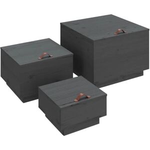 vidaXL Storage Boxes with Lids 3 pcs Grey Solid Wood Pine - Storage Boxes vidaXL Storage Boxes with Lids 3 pcs Grey Solid Wood Pine - Storage Boxes