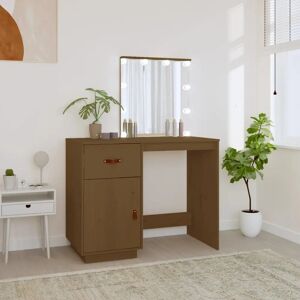 vidaXL Solid Wood Pine Dressing Table with LED Home Vanity Desk - Dressing Table vidaXL Solid Wood Pine Dressing Table with LED Home Vanity Desk - Dressing Table
