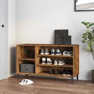vidaXL Smoked Oak Shoe Cabinet - Engineered Wood Storage Shelf - Shoe Organizer vidaXL Smoked Oak Shoe Cabinet - Engineered Wood Storage Shelf - Shoe Organizer