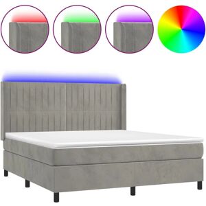 Lit en Velours Gris Clair avec LED et Matelas à Ressorts - Lit Lit en Velours Gris Clair avec LED et Matelas à Ressorts - Lit