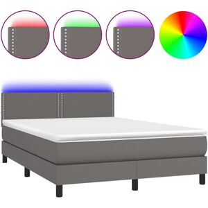 vidaXL Lit box avec LED, gris, 140x200 cm - Lit vidaXL Lit box avec LED, gris, 140x200 cm - Lit