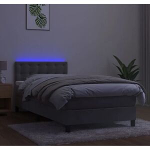 Cama de Terciopelo Gris Claro con LED y Colchón de Resortes - Cama Cama de Terciopelo Gris Claro con LED y Colchón de Resortes - Cama