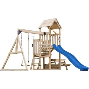 Tour de Jeu AXI - Bois de cèdre FSC avec toboggan bleu, balançoire et table de pique-nique Tour de Jeu AXI - Bois de cèdre FSC avec toboggan bleu, balançoire et table de pique-nique