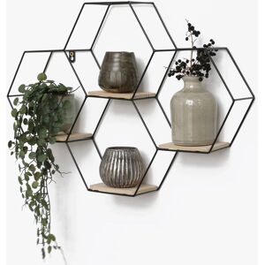 VIVOL Ivol - Étagère murale hexagonale - Métal et bois - 40,5x58 cm - Publicité VIVOL Ivol - Étagère murale hexagonale - Métal et bois - 40,5x58 cm - Publicité