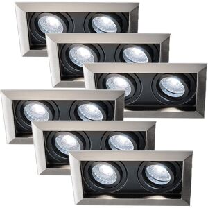 HOFTRONIC Set van 6 RVS inbouwspots Durham - 6000K daglicht wit - GU10 - 5W 400lm - Kantelbaar - IP20 - Binnen HOFTRONIC Set van 6 RVS inbouwspots Durham - 6000K daglicht wit - GU10 - 5W 400lm - Kantelbaar - IP20 - Binnen