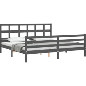 vidaXL Gray Solid Pine Wood Bed Frame - 200x200 cm vidaXL Gray Solid Pine Wood Bed Frame - 200x200 cm