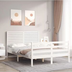 vidaXL Bed Frame White 135x190cm - Wooden Double Bed with Headboard vidaXL Bed Frame White 135x190cm - Wooden Double Bed with Headboard
