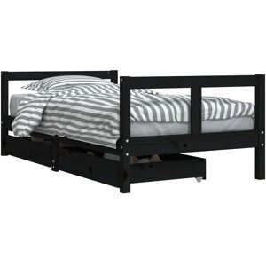 vidaXL Kids Bed Frame with Drawers Black 80x160 cm Solid Wood Pine - Kids Bed vidaXL Kids Bed Frame with Drawers Black 80x160 cm Solid Wood Pine - Kids Bed