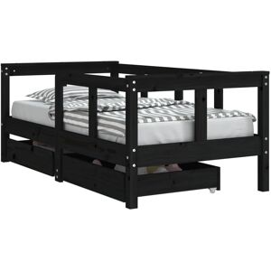 vidaXL Kids Bed Frame with Drawers Black 80x160 cm Solid Wood Pine - Kids Bed vidaXL Kids Bed Frame with Drawers Black 80x160 cm Solid Wood Pine - Kids Bed