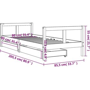 vidaXL Kids Bed Frame with Drawers Black 90x190 cm Solid Wood Pine - Kids Bed vidaXL Kids Bed Frame with Drawers Black 90x190 cm Solid Wood Pine - Kids Bed