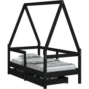 vidaXL 834467 Kids Bed Black Solid Pine Wood - Kids Bed vidaXL 834467 Kids Bed Black Solid Pine Wood - Kids Bed